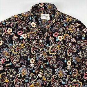 TUNEVUSE Colorful Paisley Print Black LS Button Down Shirt M 100% Cotton